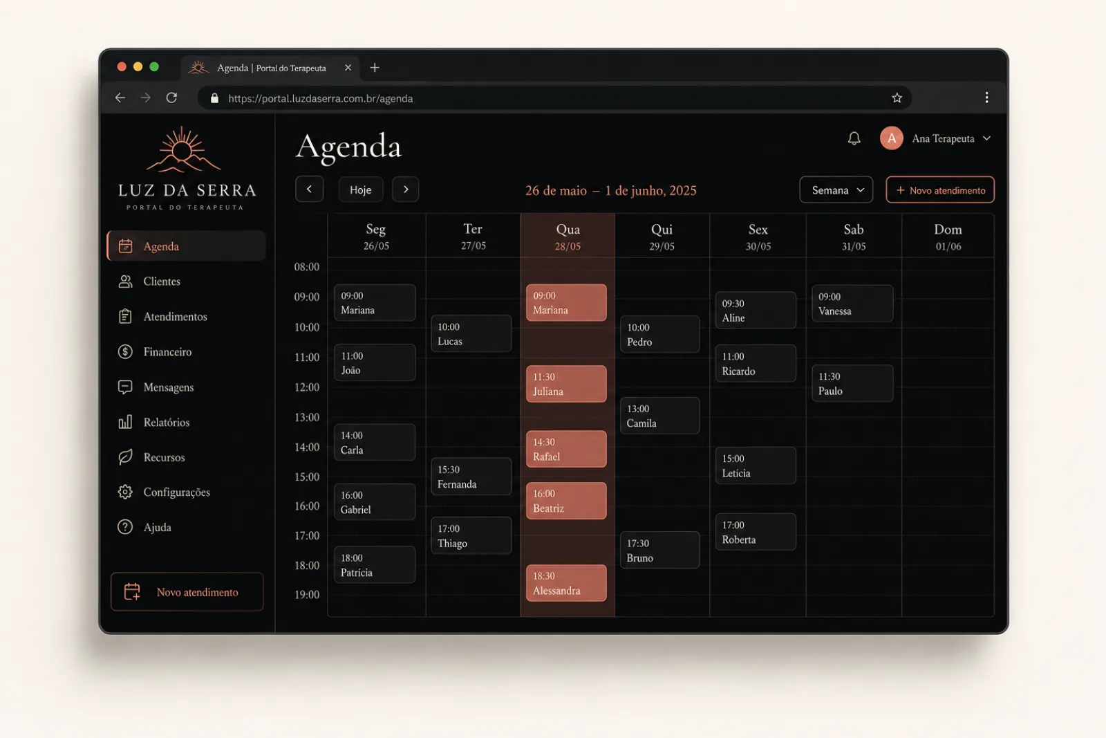 Agenda e leads do Portal do terapeuta